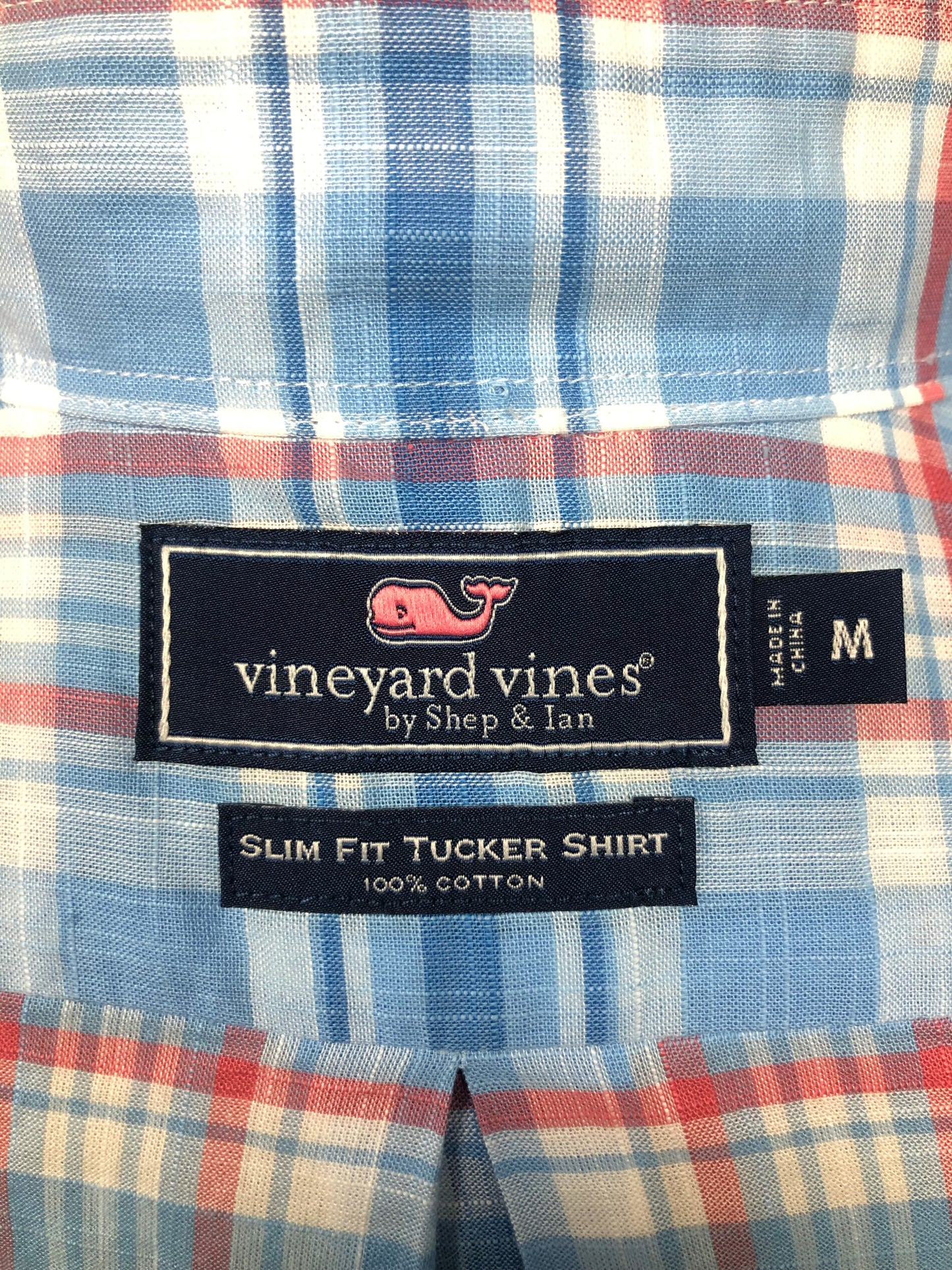 Camisa Vineyard Vines 🐳 con patrón de cuadros tartán en color celeste, rojo y blanco Talla M Entalle Slim Fit