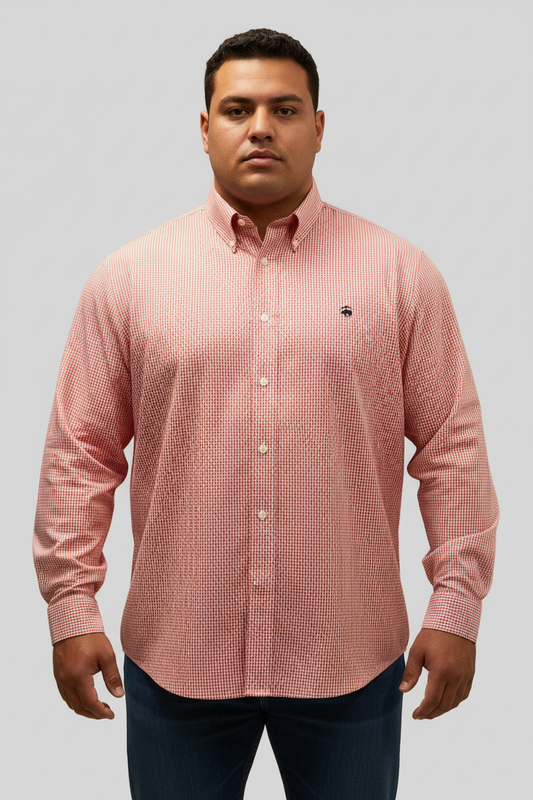 Camisa Brooks Brothers 🐑 de cuadros gingham en naranja y blanco Talla XL Entalle Regular