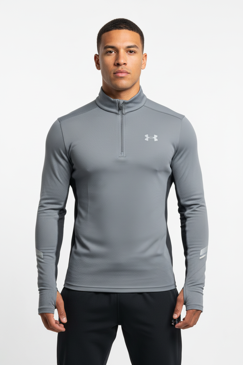 Sueter Jersey Under Armour 🏋🏽 color gris oscuro y logo en color gris claro Talla S Entalle Slim Fit