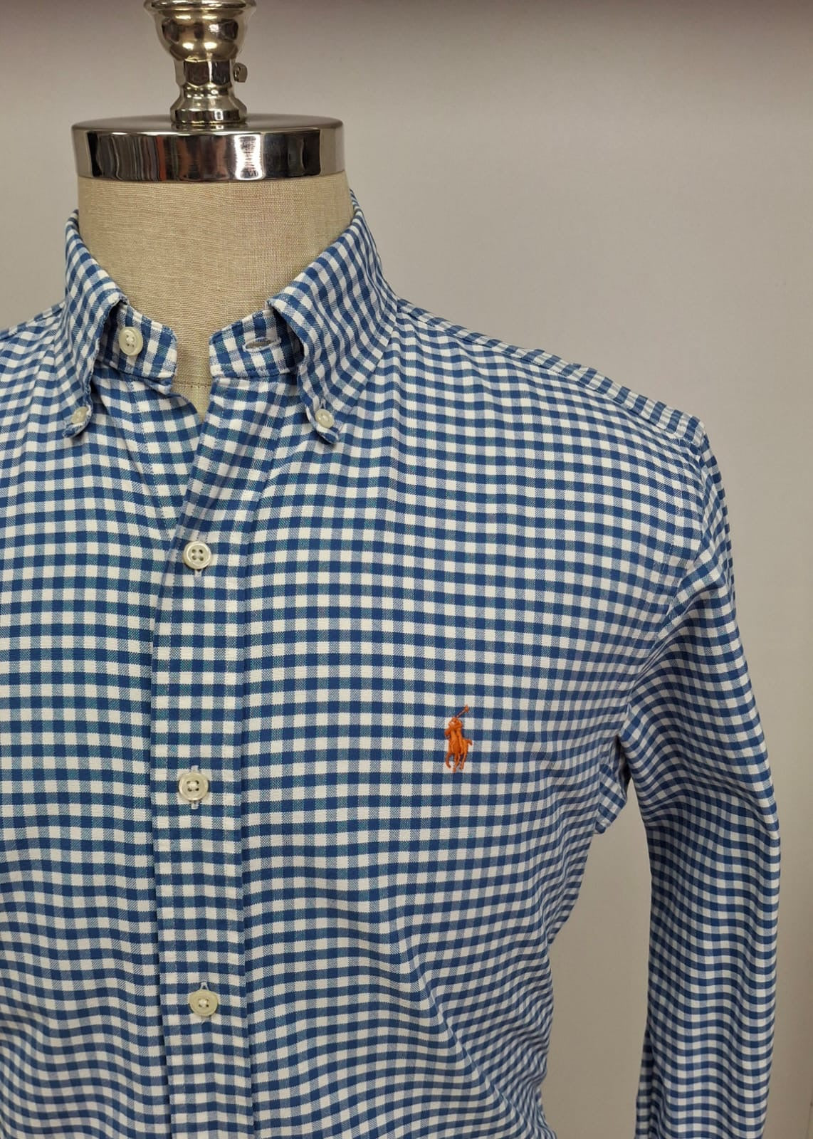 Camisa Polo Ralph Lauren 🏇🏼 Oxford con patron de cuadros gingham azul y blanco Talla M Entalle Clásico