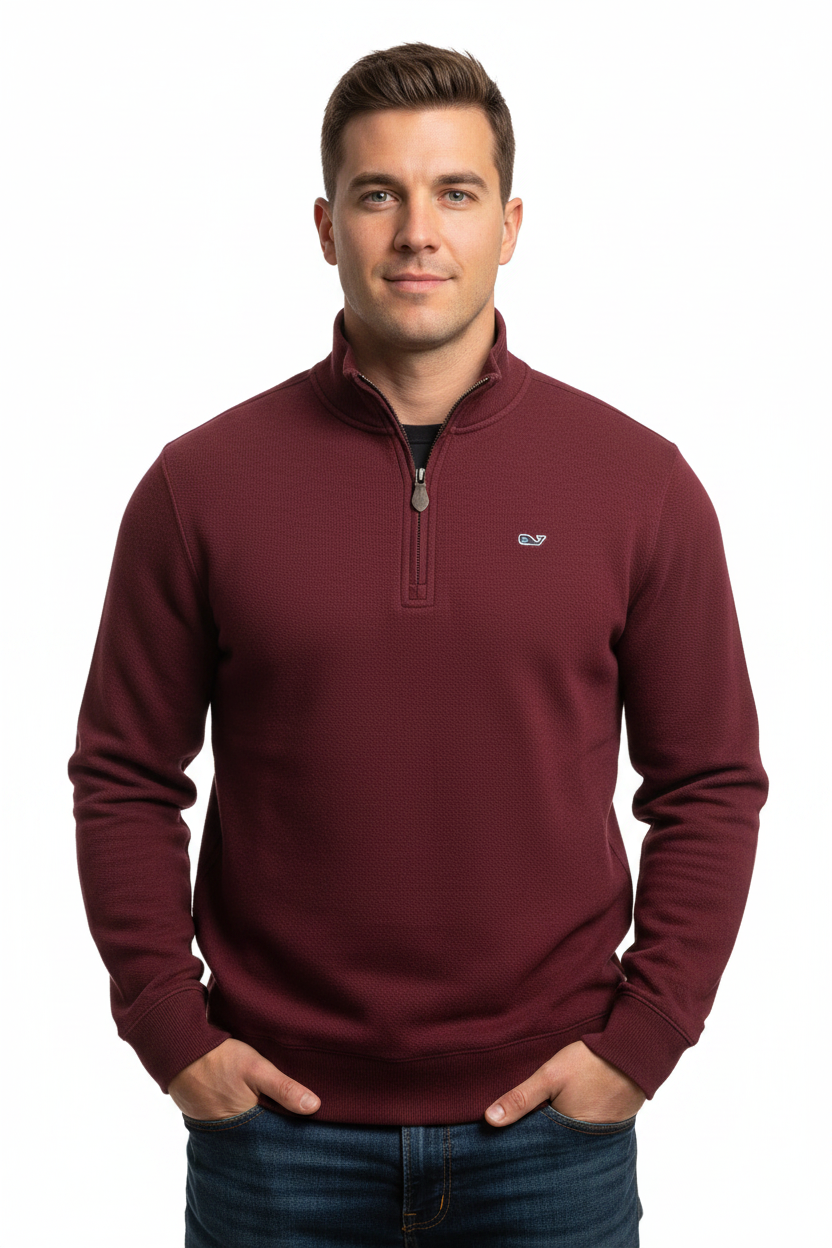 Sueter Jersey Vineyard Vines 🐳 color rojo oscuro con logo tradicional Tela algodón Talla L