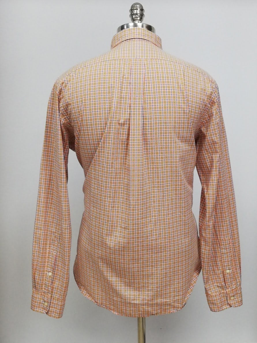 Camisa Polo Ralph Lauren 🏇🏼 color blanco con patrón de cuadros naranja, verde y azul Talla L Entalle Regular