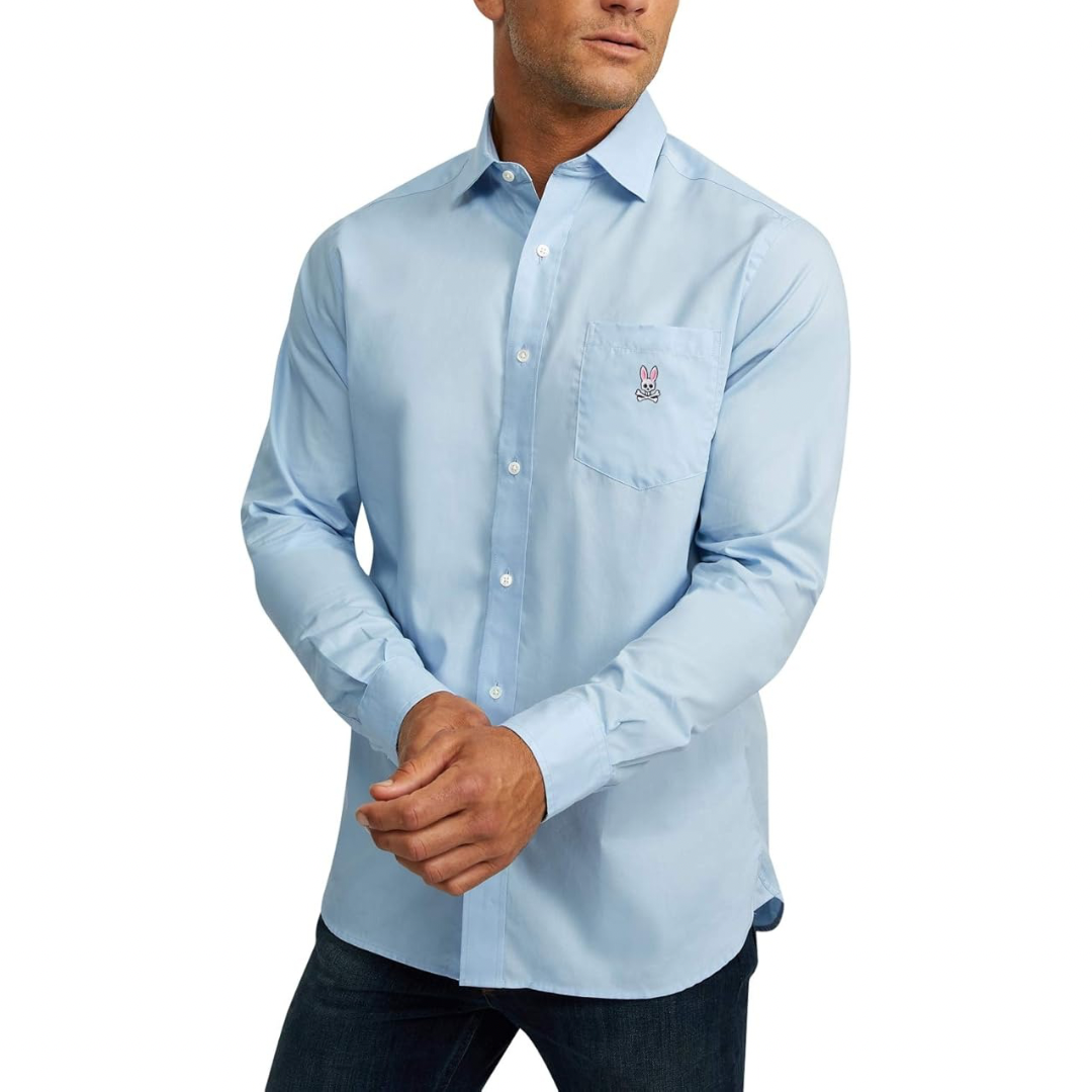 Camisa de botones Psycho Bunny 🐰  Color celeste claro con logo tradicional Talla L Entalle Regular