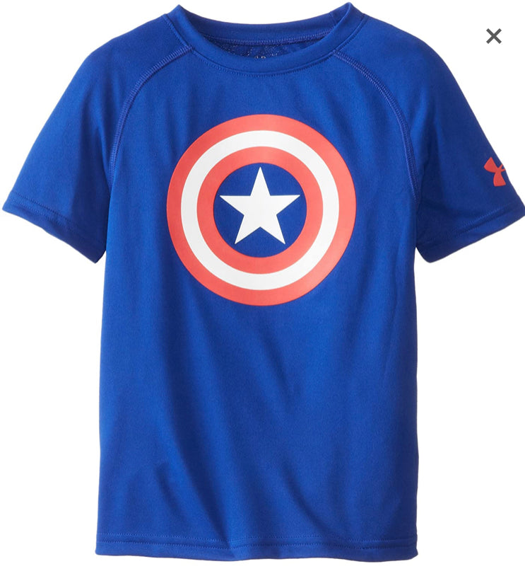 Camiseta de compresión Under Armour 🏋🏽 color azul con diseño de capitán america Talla M