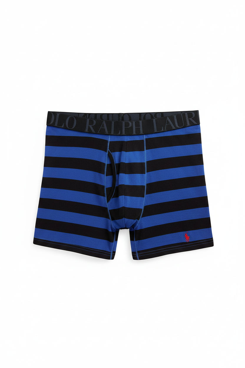 Paquete de 3 Boxer Briefs Polo Ralph Lauren 🏇🏼 Classic Fit Tela algodón stretch color azul, blanco y con diseño de rayas Talla M