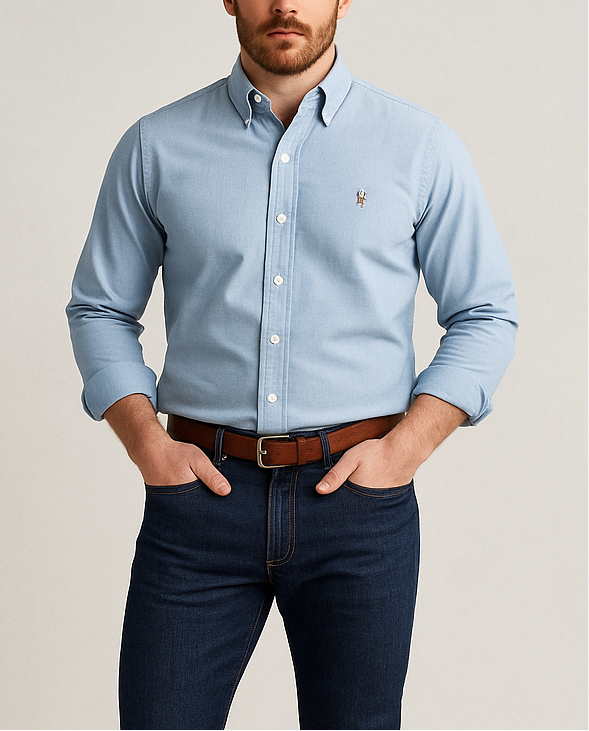 Camisa de botones Polo Ralph Lauren 🏇🏼 Oxford en color celeste Talla XL Entalle Clásica