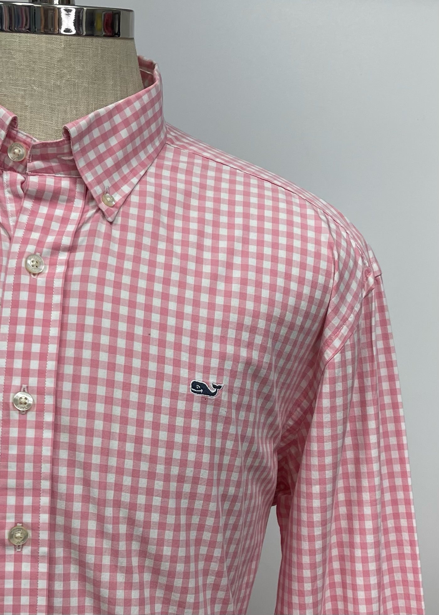 Camisa de cuadros Vineyard Vines 🐳 de cuadros gingham en color rosado y blanco Talla L Entalle Regular