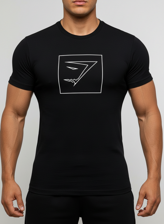 Camiseta cuello redondo Gymshark 🏋🏽 color negro con logo cuadrado en blanco manga corta Talla S