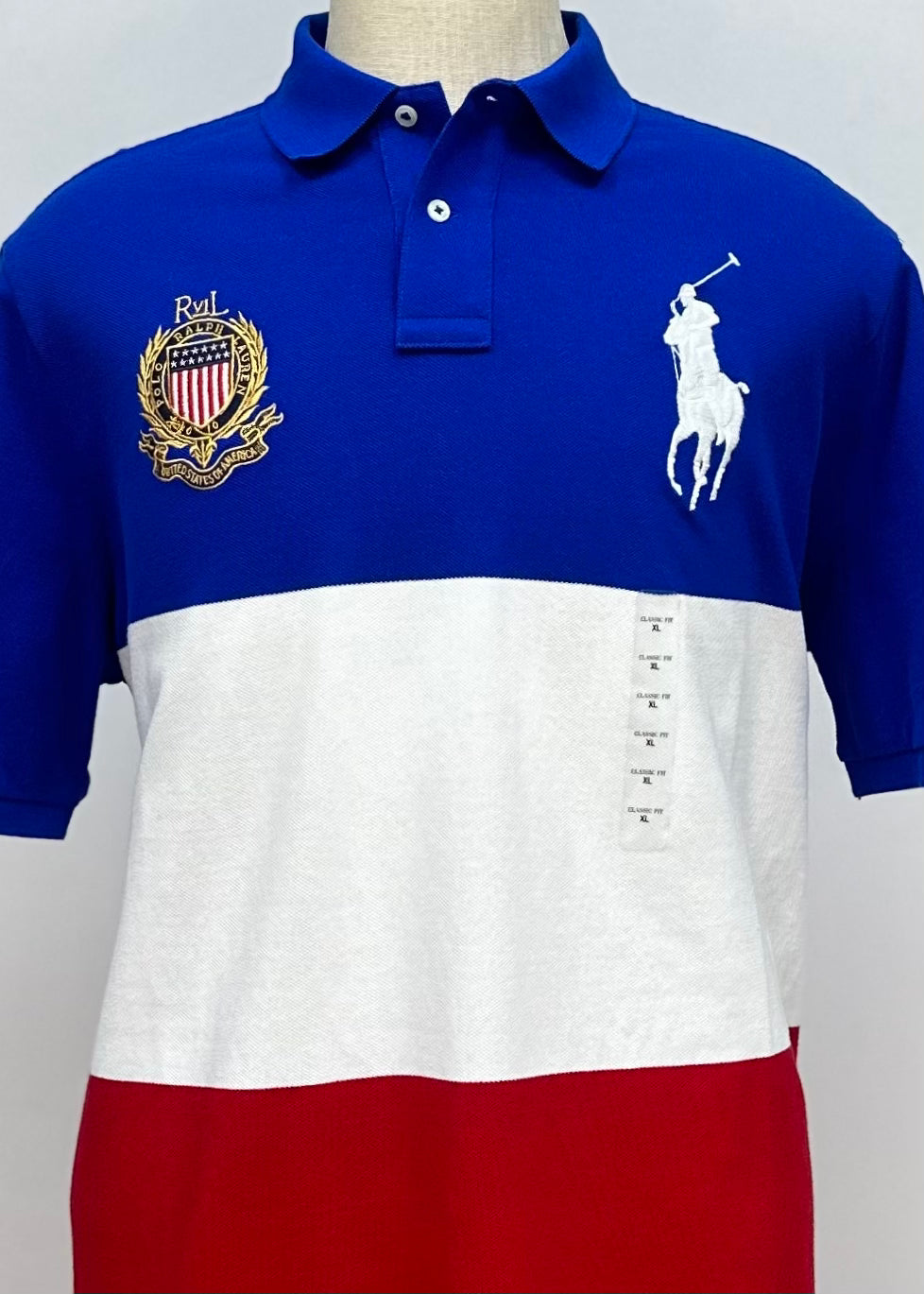 Camiseta Polo Ralph Lauren 🏇🏼 con franjas en color azul, blanco y rojo Con diseño Big Pony Talla L Entalle Clásico