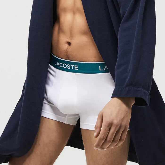Paquete de 3 Boxer Briefs Lacoste 🐊 Tela algodón stretch color blanco, gris y negro Talla M