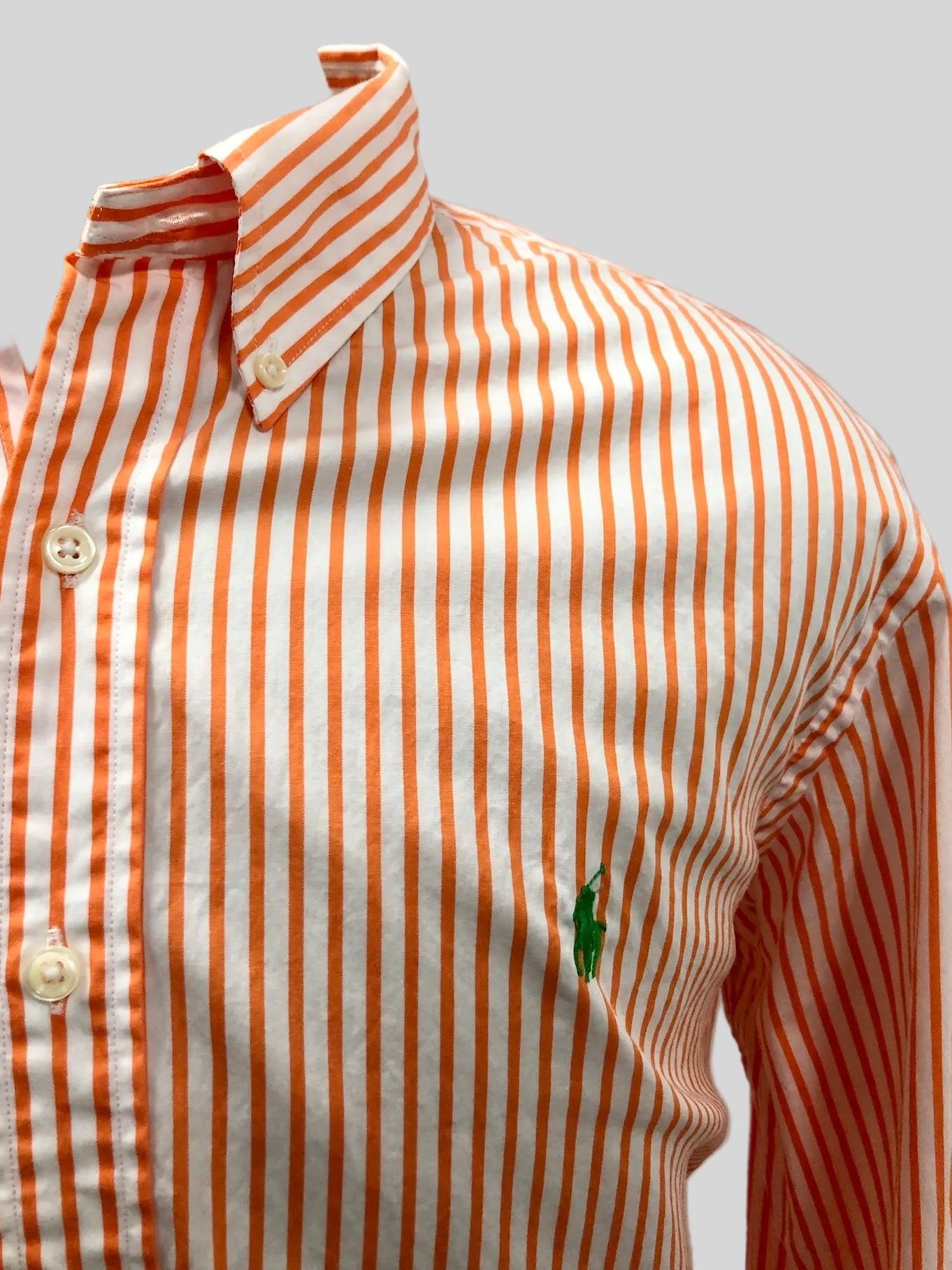 Camisa de botones Polo Ralph Lauren 🏇🏼 con patron de rayas en color naranja y blanco Talla XL Entalle Regular