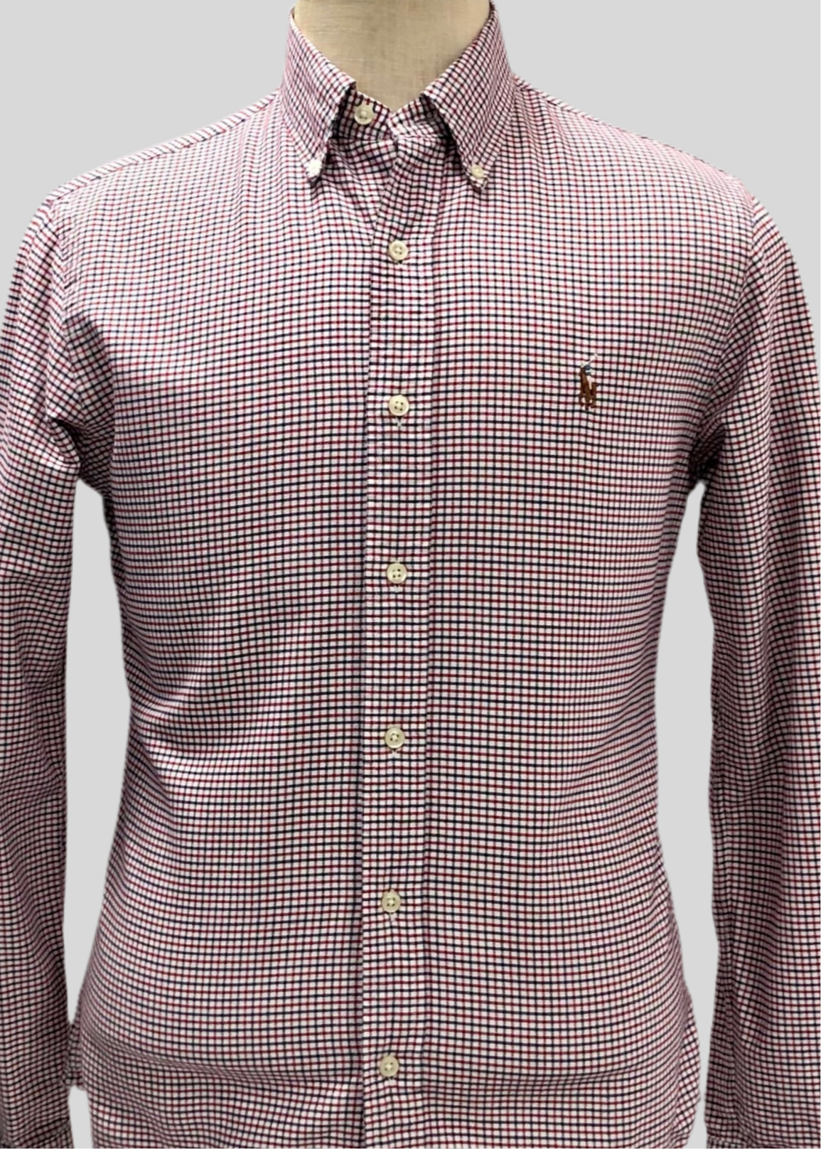 Camisa de botones Polo Ralph Lauren 🏇🏼 Oxford color blanco de cuadros rojo y azul navy Talla M Entalle Slim Fit