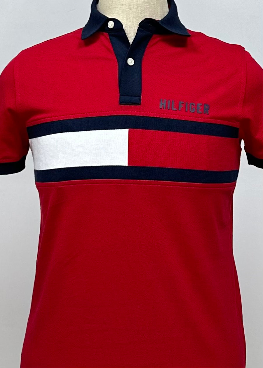 Camiseta Polo Tommy Hilfiger 🇺🇸 color rojo con diseño de logo Talla S Entalle Slim Fit