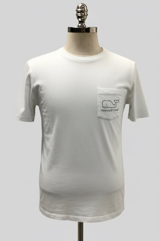 Camiseta cuello redondo Vineyard Vines 🐳 color blanco con diseño de ballena en azul navy Talla S (ver descripción)
