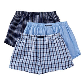 Paquete de 3 Boxer tejidos Perry Ellis Tela algodón con patrón de cuadros en color negro, blanco y celeste Talla S