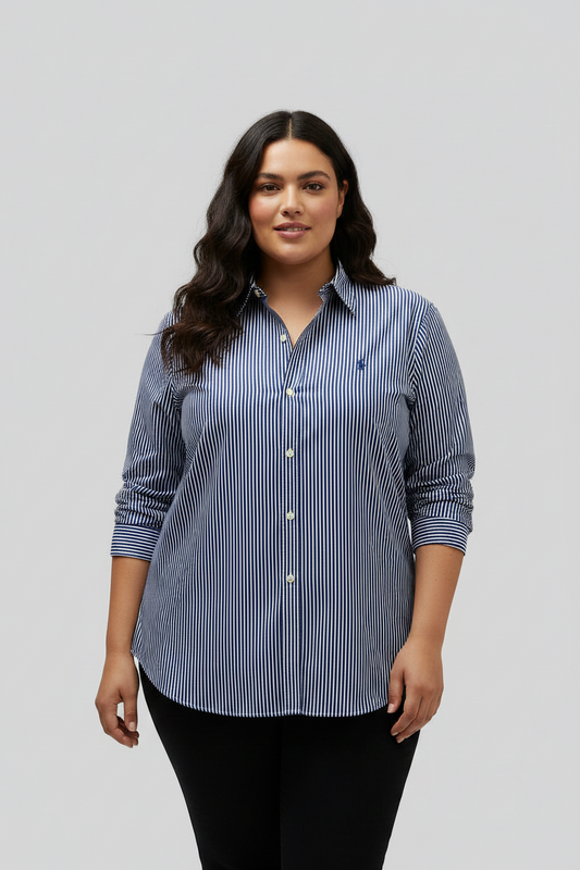 Camisa de mujer Polo Ralph Lauren 🏇🏼 con patrón de rayas en azul y blanco Talla XL Entalle Regular