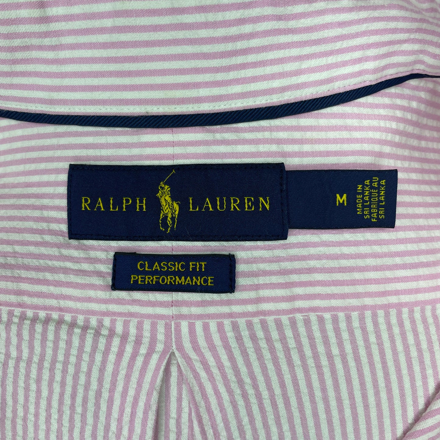 Camisa Polo Ralph Lauren 🏇🏼  Color blanco con patrón de rayas en rosado Seersucker Talla M Entalle Clásico