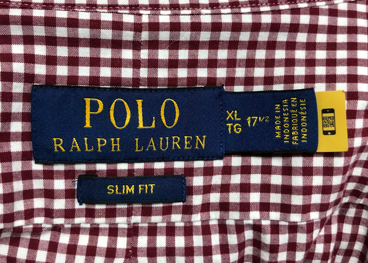 Camisa de botones Polo Ralph Lauren 🏇🏼 de cuadros gingham rojo oscuro y blanco Talla XL Entalle Slim Fit