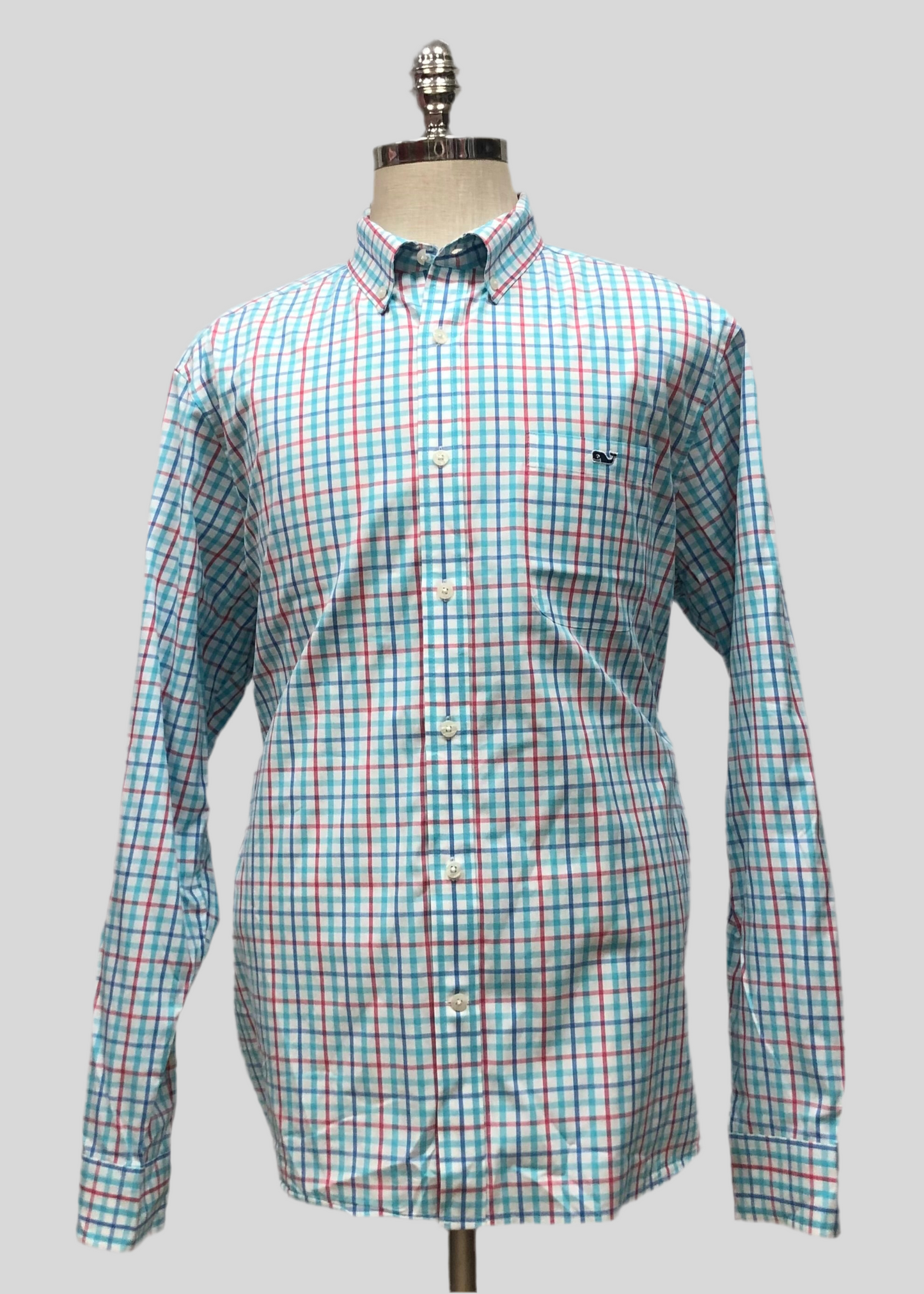 Camisa de botones Vineyard Vines 🐳 color blanco de cuadros en color rojo, turquesa y azul Talla XL Entalle Clasico