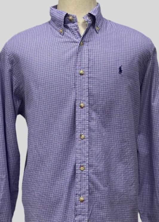 Camisa Polo Ralph Lauren 🏇🏼 con patrón de cuadros en color rojo oscuro, azul y blanco Talla L Entalle Regular