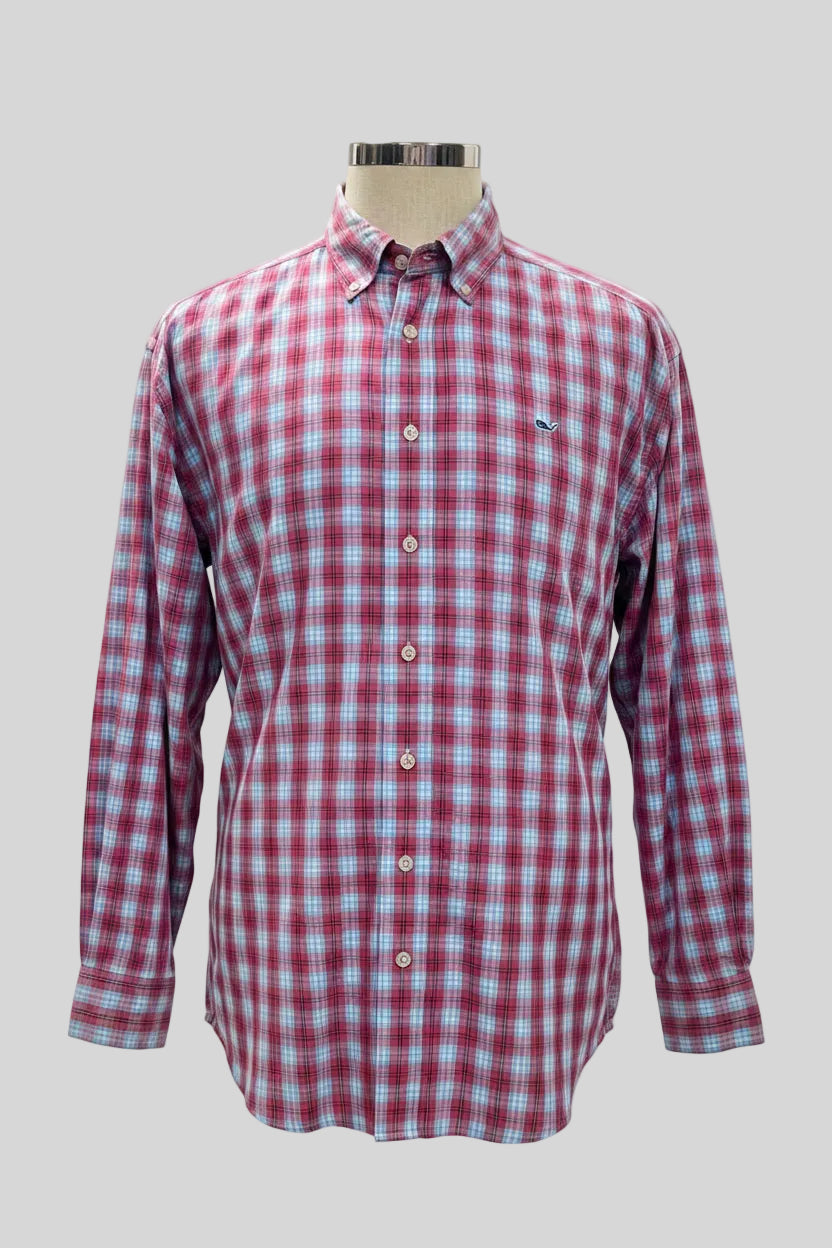Camisa de botones Vineyard Vines 🐳 con cuadros en color rojo, celeste y blanco Talla XL Entalle Clasico