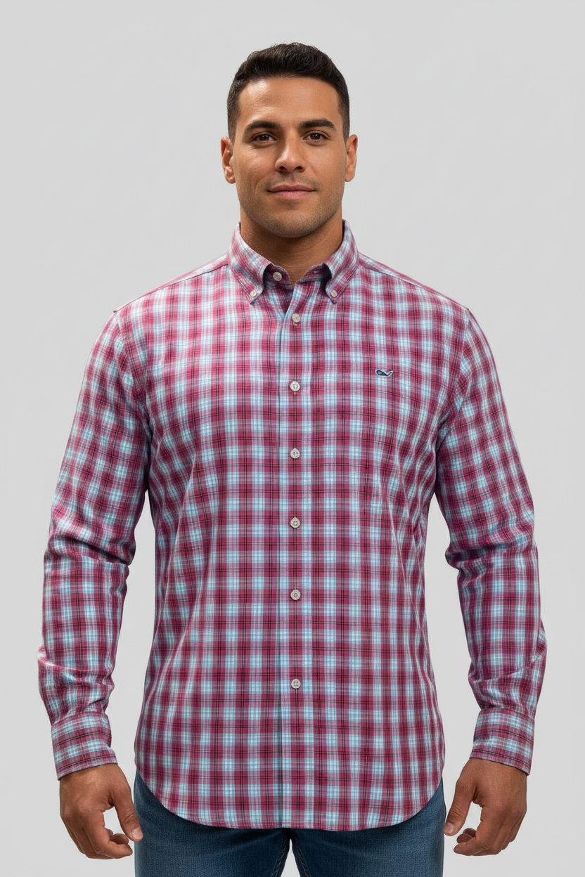 Camisa de botones Vineyard Vines 🐳 con cuadros en color rojo, celeste y blanco Talla XL Entalle Clasico
