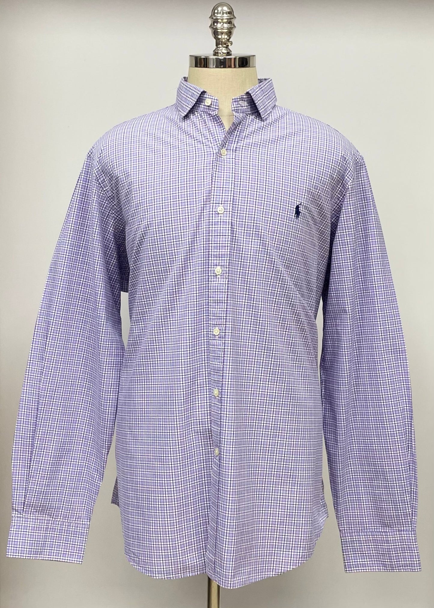 Camisa Polo Ralph Lauren 🏇🏼 color blanco con cuadros morado y azul Talla XXL Entalle Regular