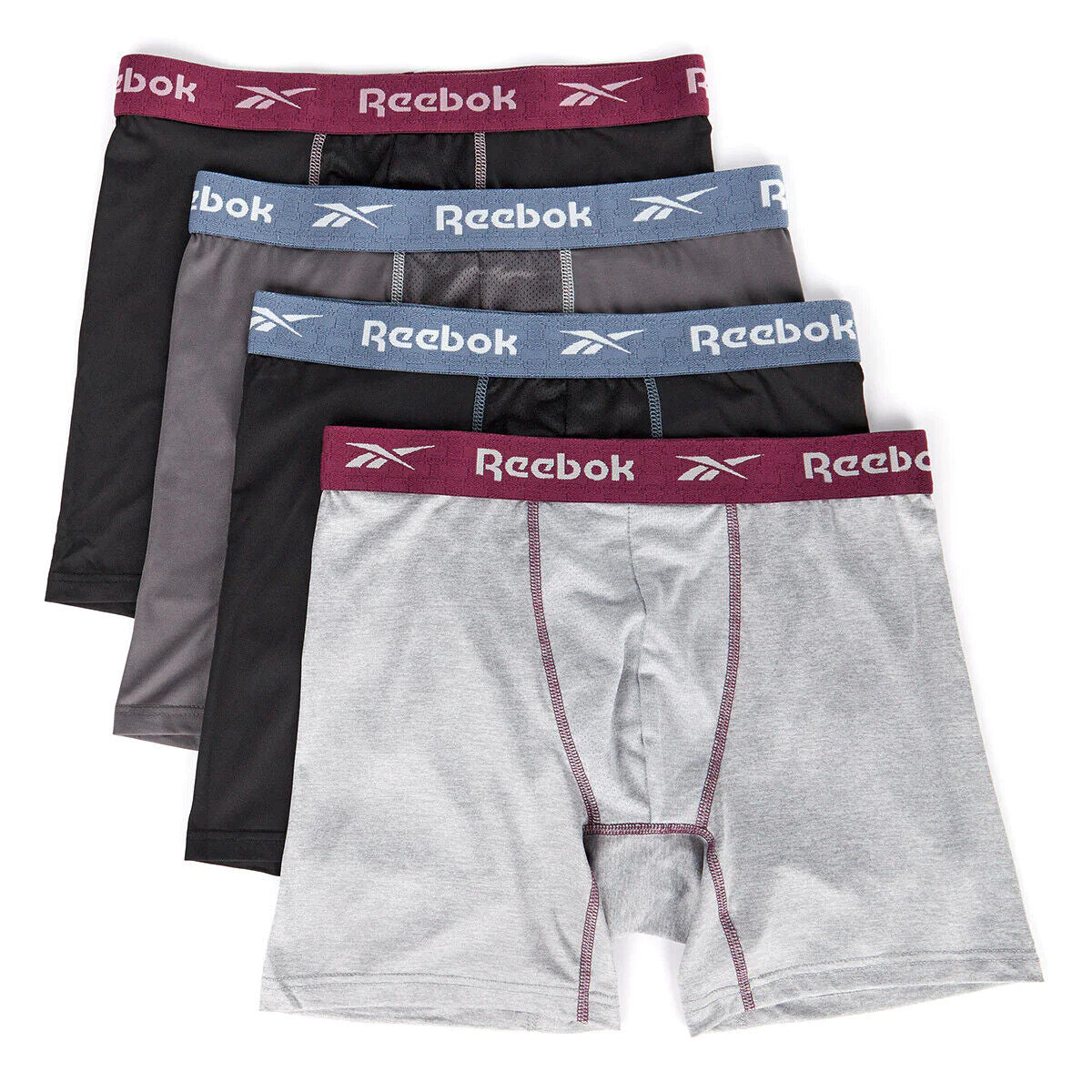 Combo de 4 Boxers Briefs Reebok Tela Performance en color negro y gris Talla M