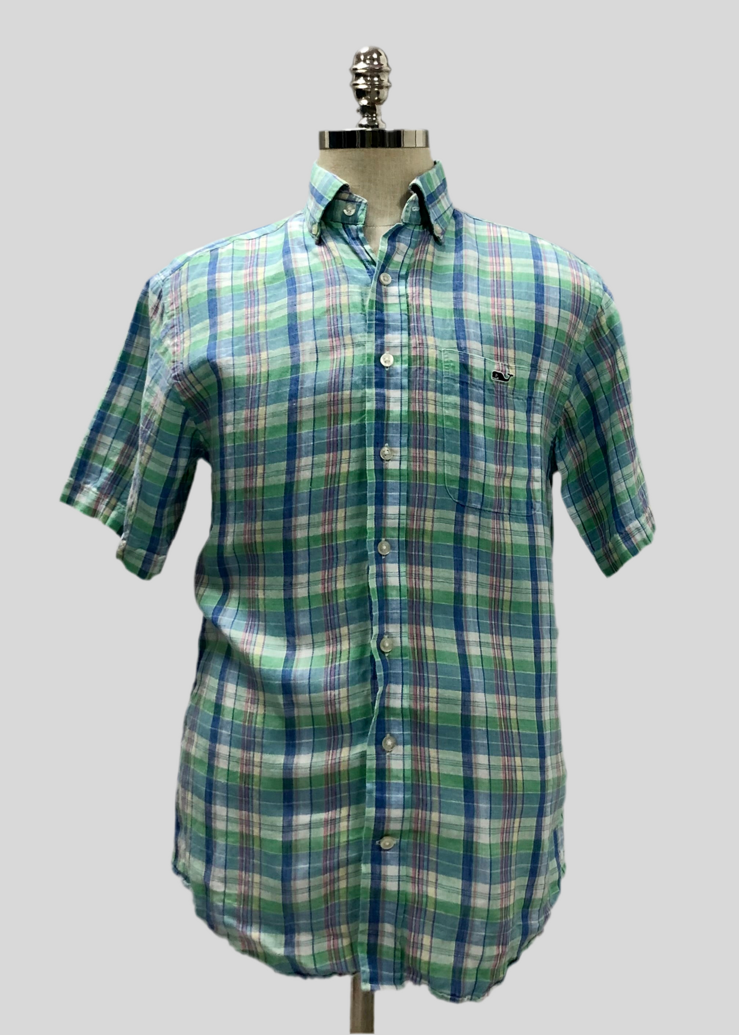 Camisa de cuadros Vineyard Vines 🐳 de lino con cuadros en color verde, azul y rosado Talla S Entalle Regular