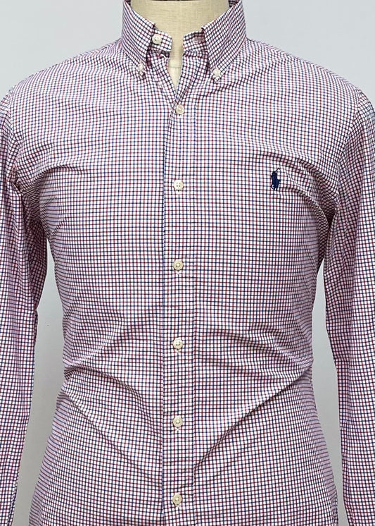 Camisa Polo Ralph Lauren 🏇🏼 Color blanco de cuadros en color azul y rojo Talla S Entalle Custom Fit
