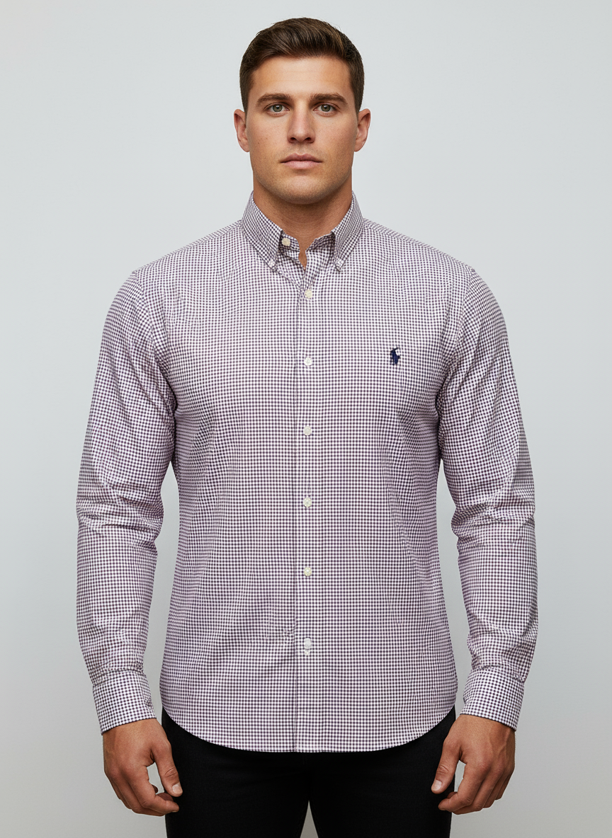 Camisa Polo Ralph Lauren 🏇🏼 Color blanco de cuadros en color azul y rojo Talla XXL Entalle Slim Fit