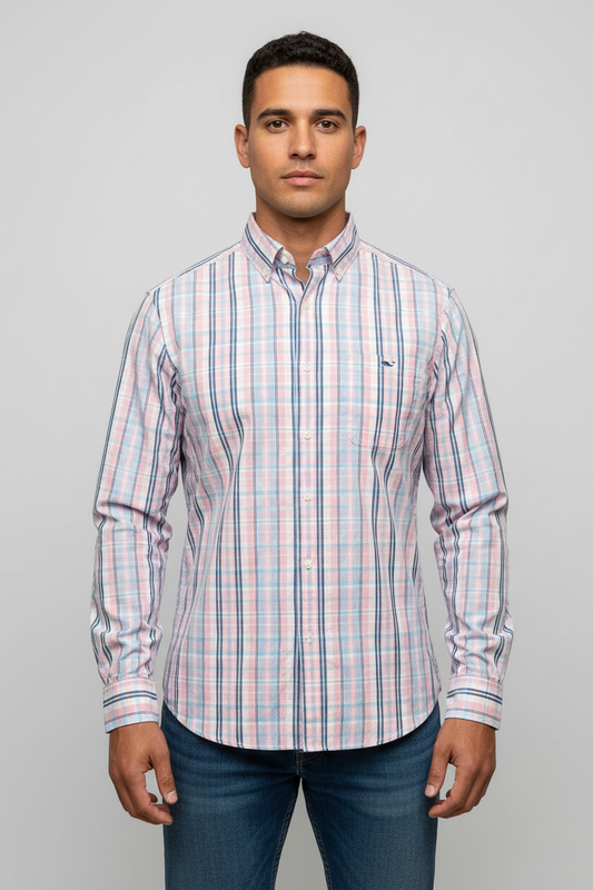 Camisa de botones Vineyard Vines 🐳 con patrón de rayas en color rosado, celeste y blanco Talla S Entalle Clásico