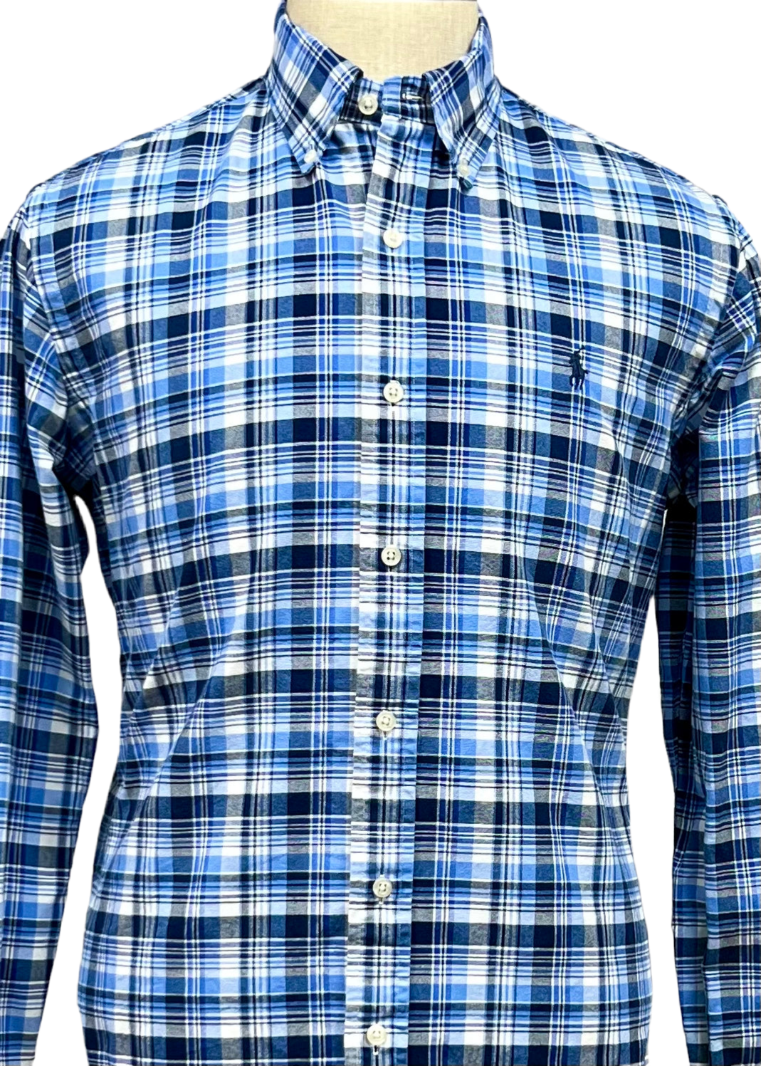 Camisa de cuadros tartán en color azul, celeste y blanco Polo Ralph Lauren 🏇🏼Talla M Entalle Clásico