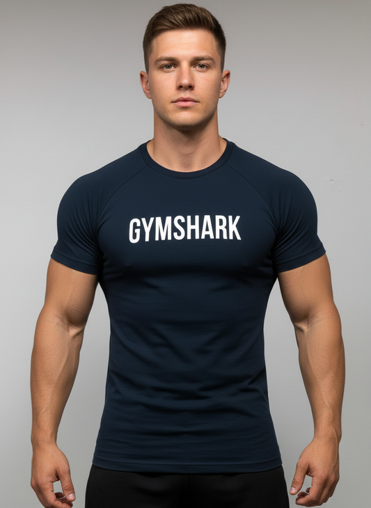 Camiseta de compresión Gymshark 🏋🏽 color azul oscuro y logo en blanco Talla Small