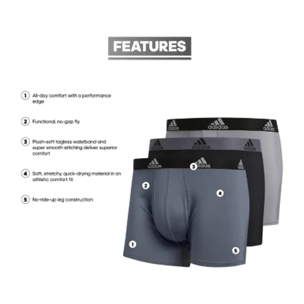Combo de 3 Boxers Briefs Adidas Tela Performance color Negro y gris Talla XL