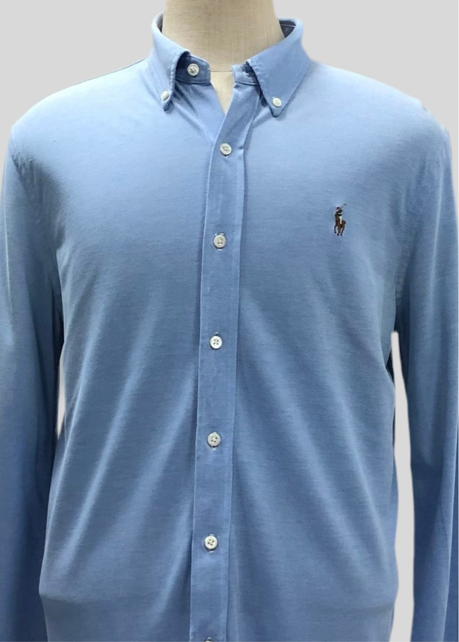 Camisa Polo Ralph Lauren 🏇🏼 Tela camiseta (Knit Oxford) color celeste Talla XL Entalle Regular (ver descripción)