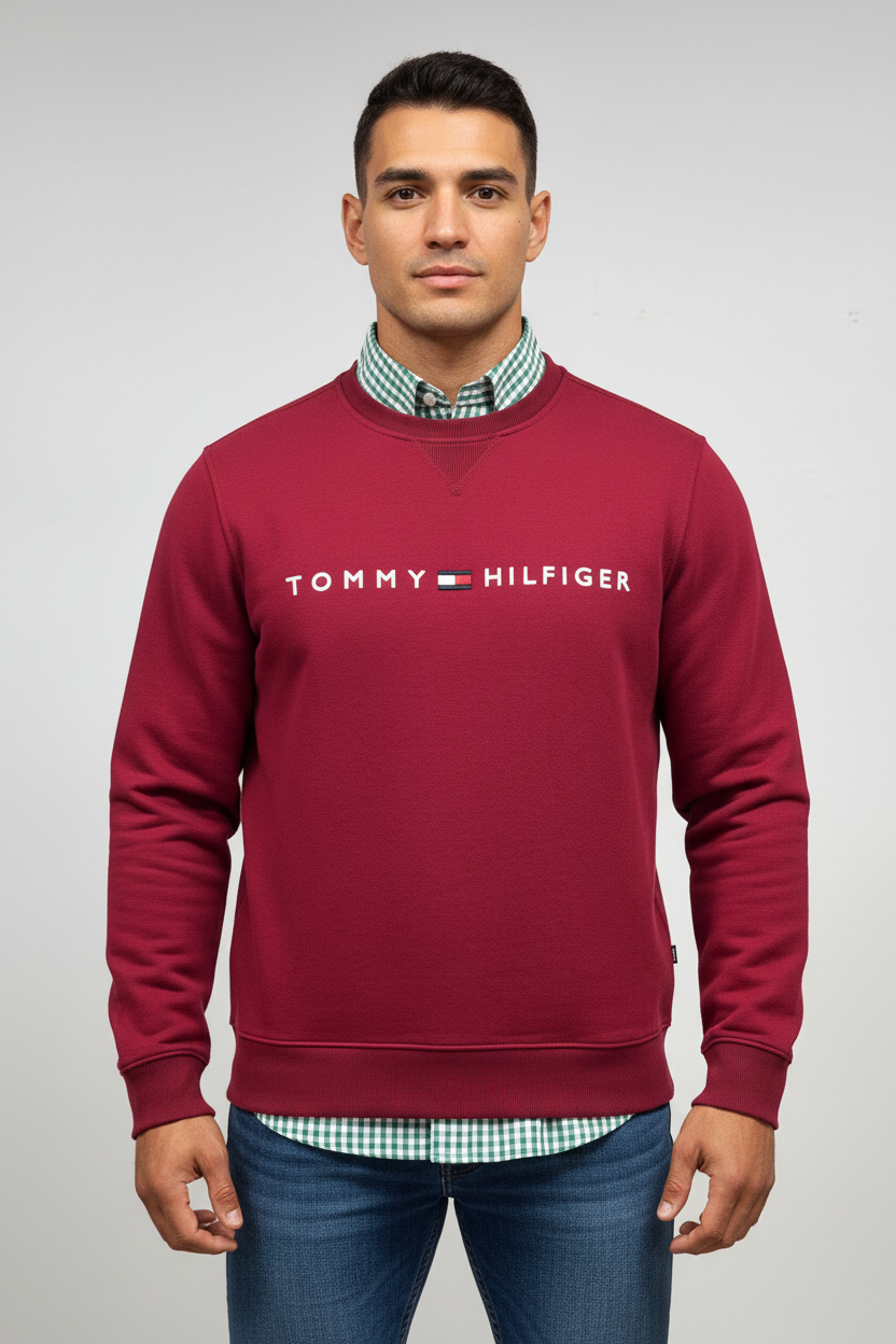 Sueter Jersey con cuello Redondo Tommy Hilfiger 🇺🇸 color rojo oscuro Talla S