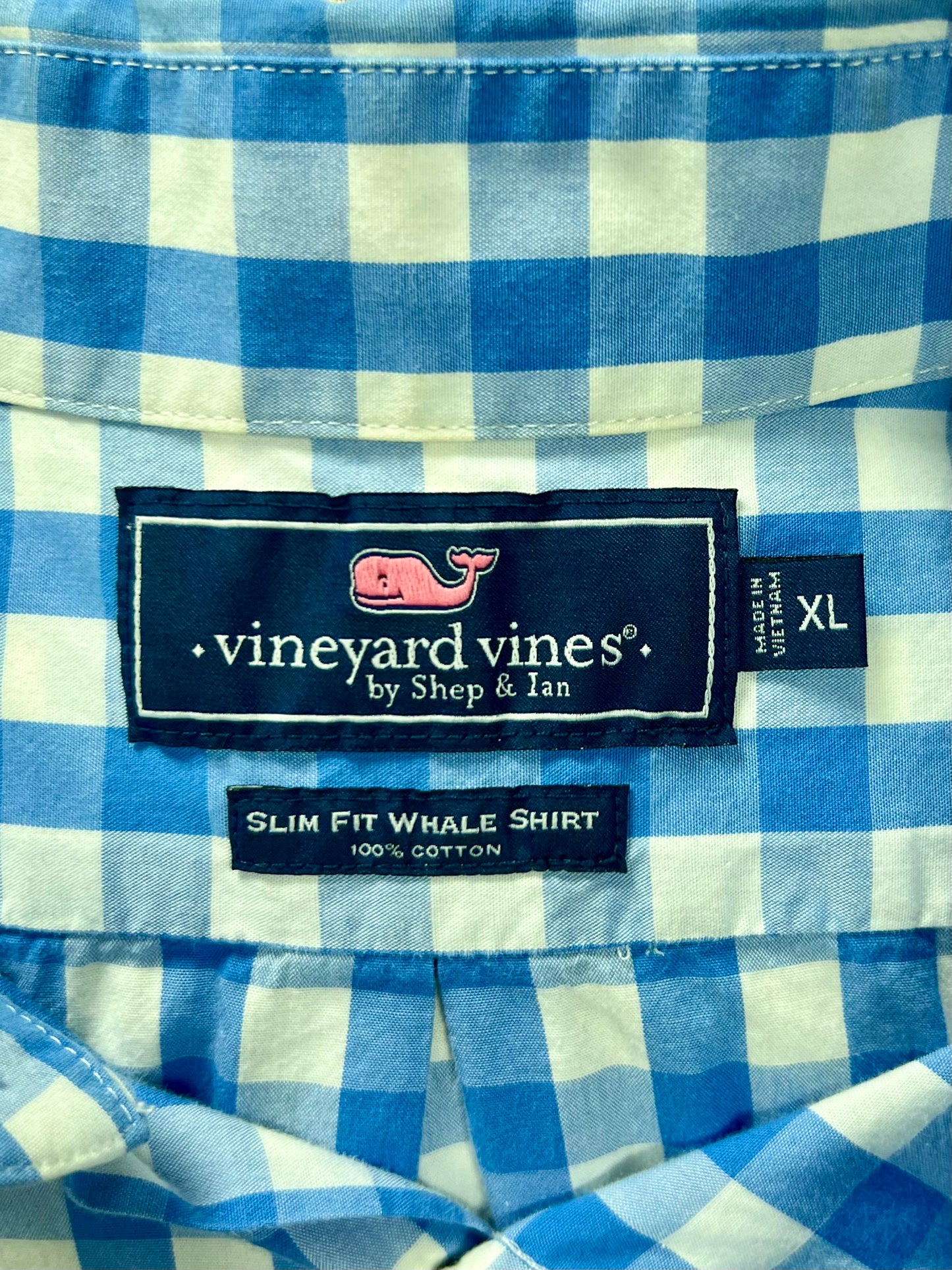 Camisa Vineyard Vines 🐳 de cuadros gingham en color azul y blanco Talla XL Entalle Slim Fit
