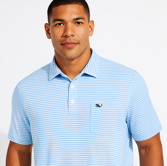 Camiseta Polo Vineyard Vines 🐳 con rayas en celeste y blanco Talla XL Entalle Regular