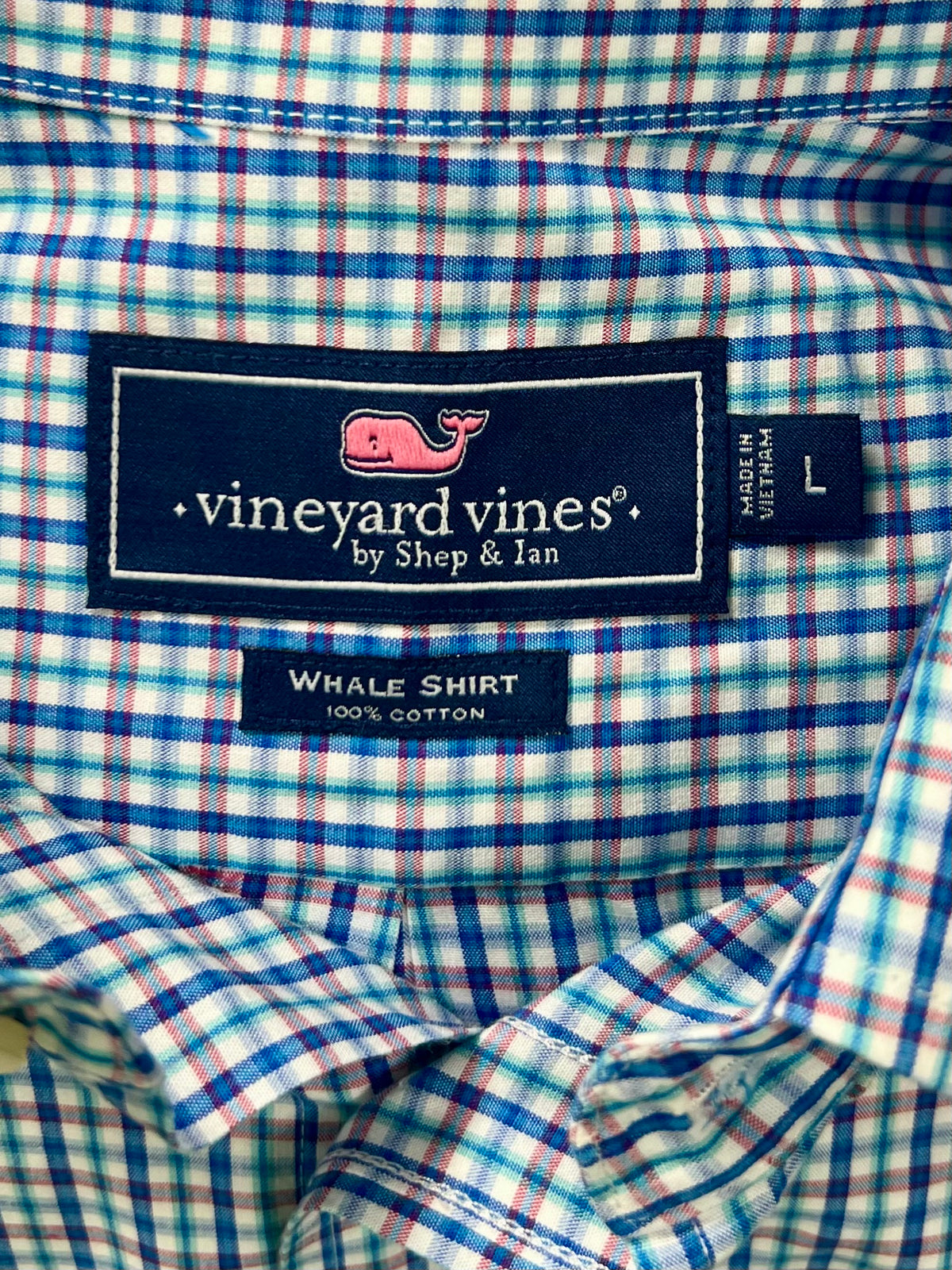 Camisa de botones Vineyard Vines 🐳 color blanco de cuadros en color rojo, turquesa y azul Talla L Entalle Regular