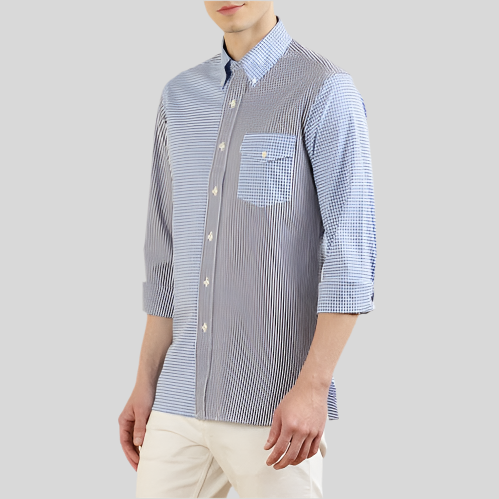 Camisa Polo Ralph Lauren 🏇🏼 con diseño de cuadros y rayas en color azul y gris Talla XXL Entalle Clásico