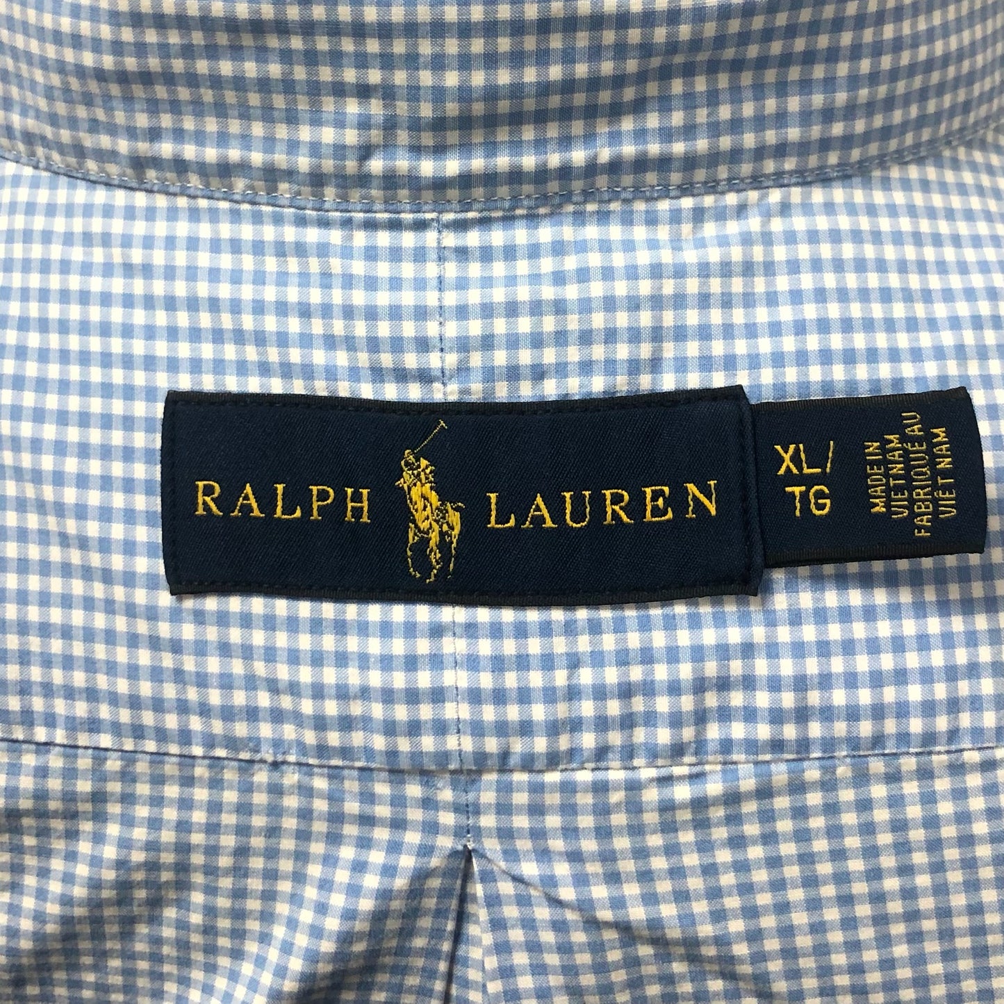 Camisa Polo Ralph Lauren 🏇🏼 con patrón de cuadros finos en celeste y blanco Talla XL Entalle Regular (ver descripción)