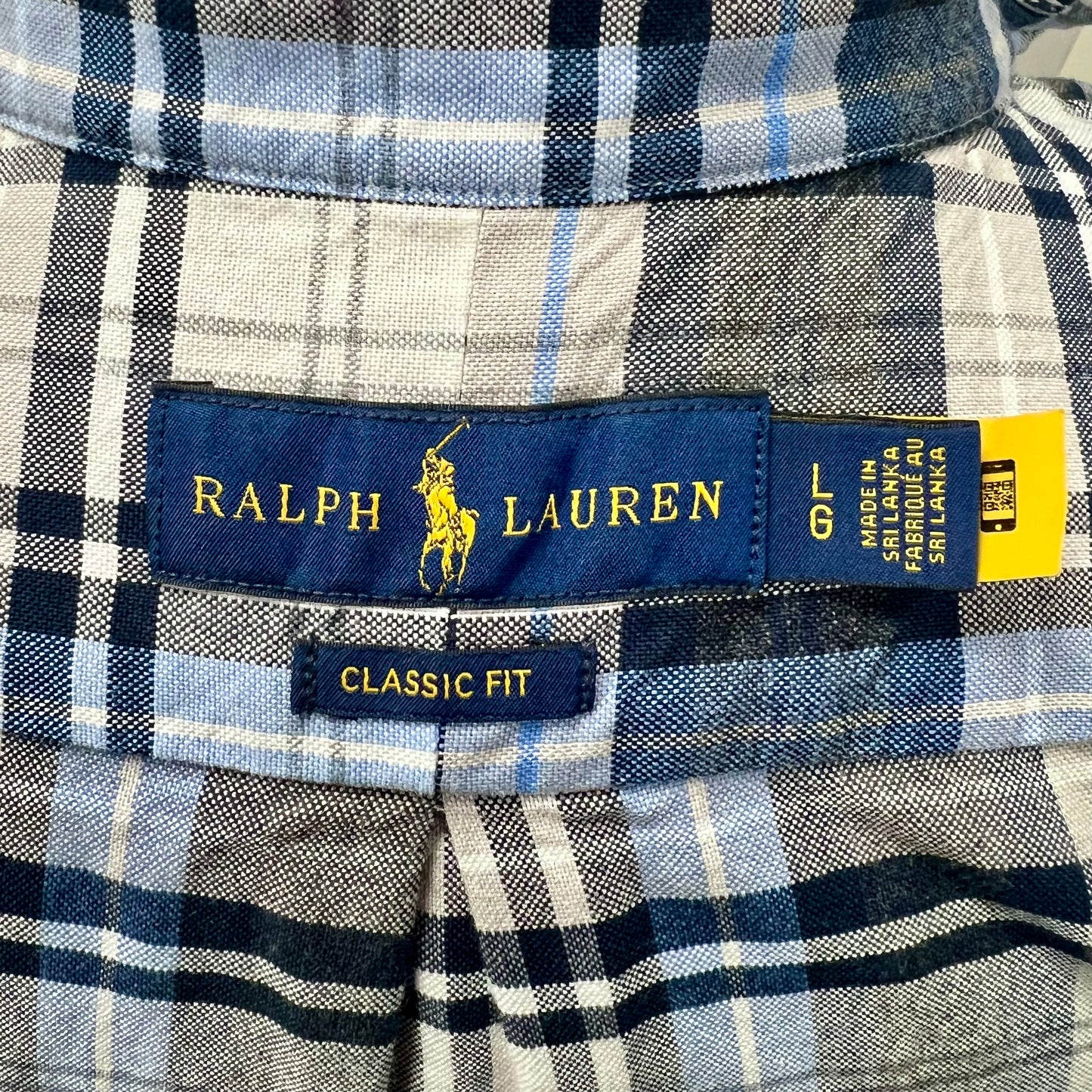 Camisa Polo Ralph Lauren 🏇🏼 Oxford de cuadros tartán en color azul navy, gris y blanco Talla L Entalle Clásico