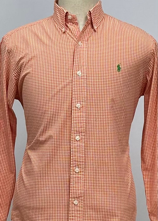 Camisa Polo Ralph Lauren 🏇🏼 con patron de cuadros gingham naranja y blanco Talla L Entalle Slim Fit