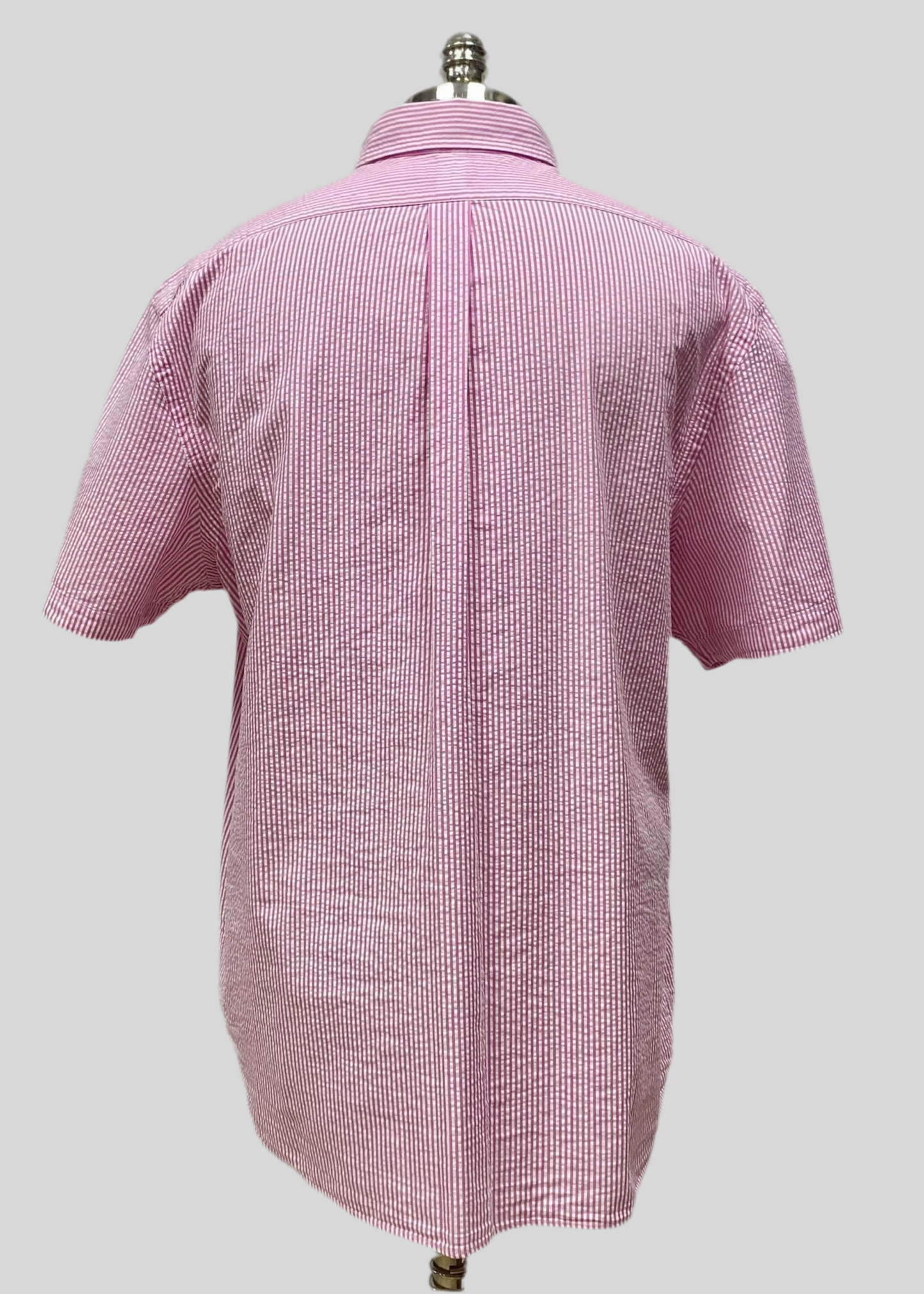 Camisa Polo Ralph Lauren 🏇🏼  Color blanco con patrón de rayas en rosado Seersucker Talla XXL Entalle Clásico