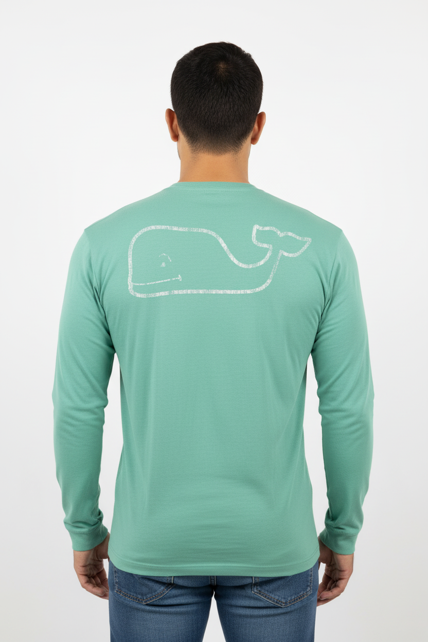 Camiseta de bolsillo Vineyard Vines 🐳 color turquesa claro con Diseño de ballena en blanco Talla Large