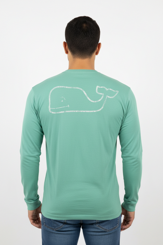 Camiseta de bolsillo Vineyard Vines 🐳 color turquesa claro con Diseño de ballena en blanco Talla Large