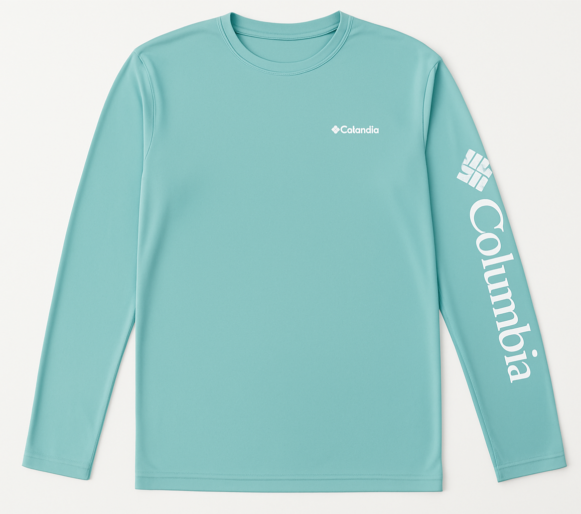 Camiseta cuello redondo Columbia 🔷 color turquesa claro manga larga Talla S