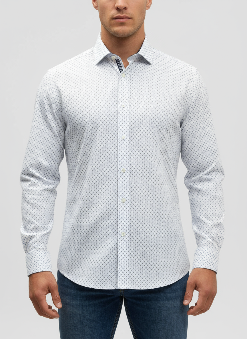 Camisa de botones TWN color blanco con puntos en negro Talla M Entalle Regular