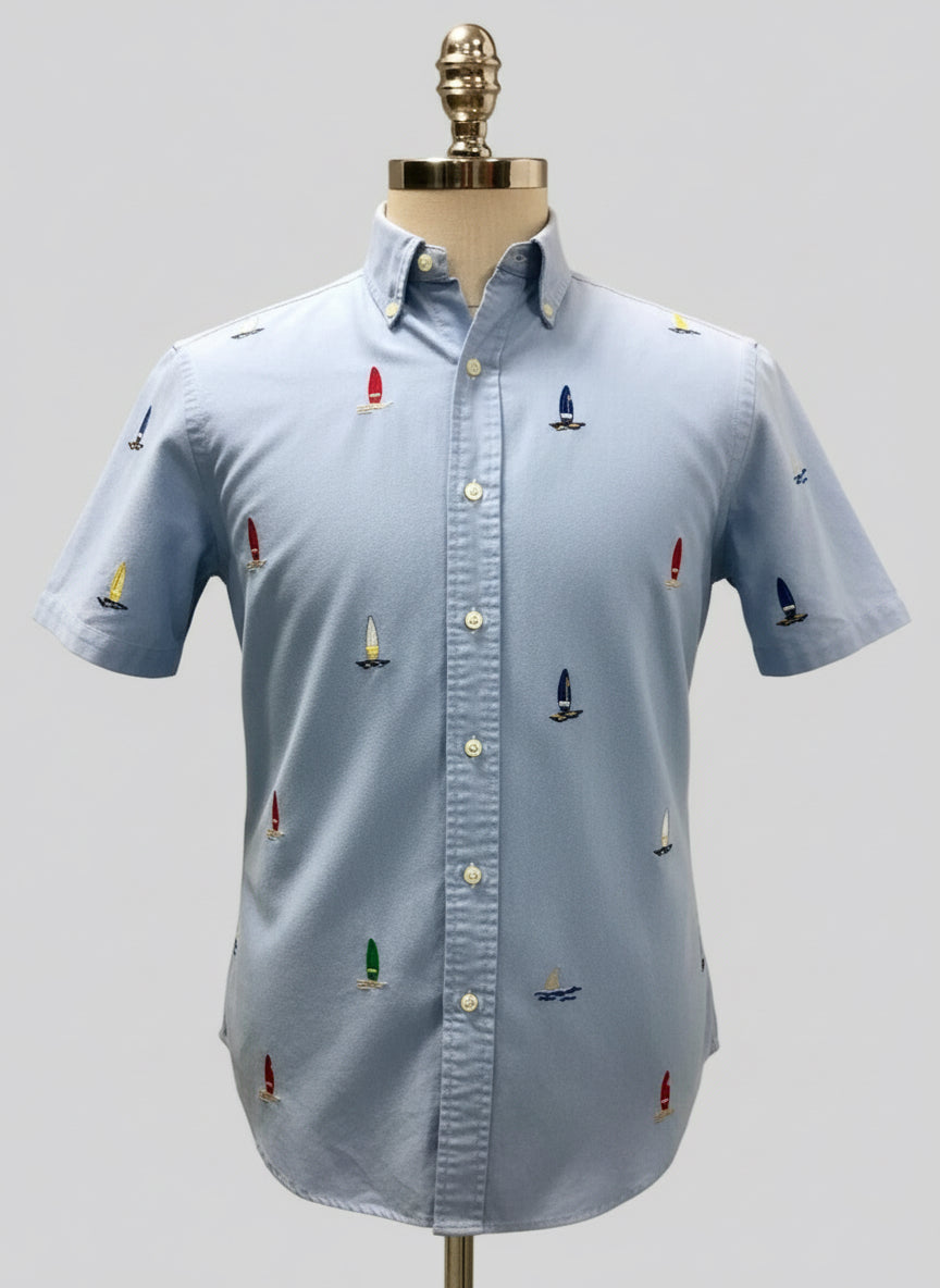 Camisa de botones Polo Ralph Lauren 🏇🏼 Oxford color celeste con diseño de tablas de surf Talla M Entalle Clásico